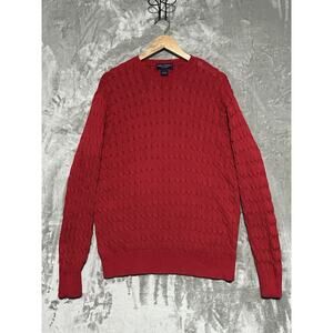 Vintage Daniel Cremieux Cable Knit Fisherman Sweater Mens L Red Cotton Old Money